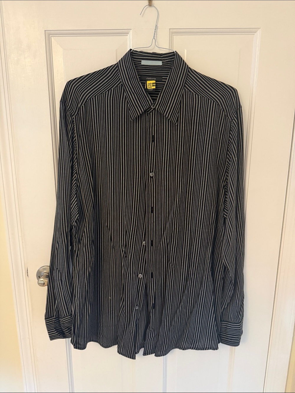 Claiborne Black and White Vertical Stripe Button-Down Shirt
